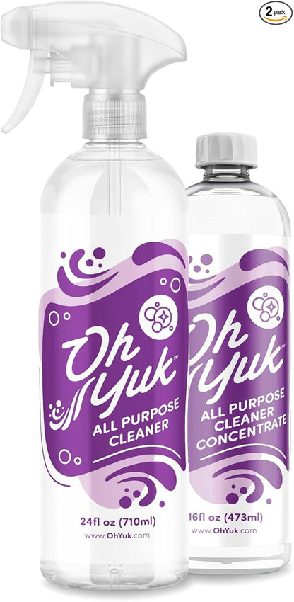 Oh Yuk All Purpose Cleaner – All-in-One Combo Pack with Multi-Purpose Surface Spray and 4X Long-Lasting Concentrate Refill for Kitchen, Bathroom, Cabinets, Counters, Tile &amp; More