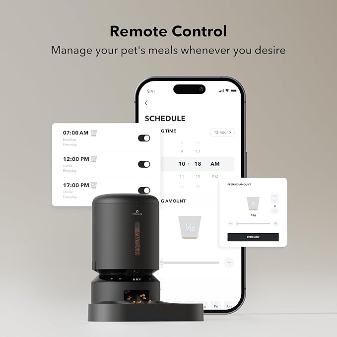 PETLIBRO Automatic Cat Feeder with Camera for Two Cats, 1080P HD Video with Night Vision, 5G WiFi Pet Feeder with 2-Way Audio for Cat &amp; Dog, Low Food &amp; Motion &amp; Sound Alerts, Dual Tray, Black 5L