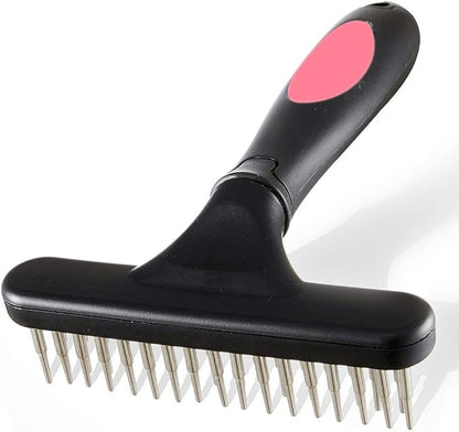 Pet Grooming Rake - Double Row Pins Shedding and Dematting Undercoat Rake Comb for Dogs, Cats, Matted, Short, Long Hair Coats - Safe Grooming &amp; Deshedding Brush - Comb Out Mats &amp; Tangles Easily