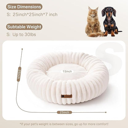 MEWOOFUN Donut Dog Beds for Small Dog, Calming Bed Round Cute Puppy Bed with Non-Slip Bottom, Fluffy Washable Pet Bed for Puppy and Kitten (Cream, S (25x25x7))