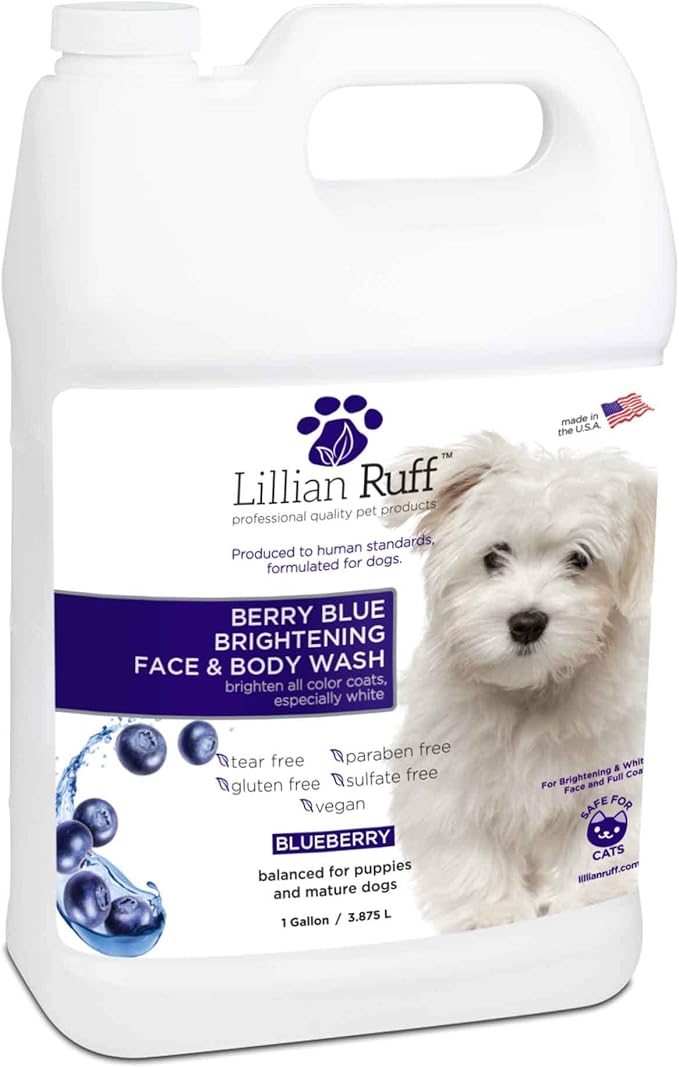 Lillian Ruff PRO Formula Berry Blue Brightening Pet Shampoo - Ultra-Hydrating Professional Whitening Dog Shampoo, Vivid Show-Quality Coat Enhancer, Tear Stain &amp; Odor Eliminator - Vitamin B5 (Gallon)
