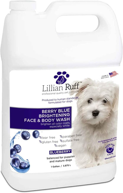 Lillian Ruff PRO Formula Berry Blue Brightening Pet Shampoo - Ultra-Hydrating Professional Whitening Dog Shampoo, Vivid Show-Quality Coat Enhancer, Tear Stain &amp; Odor Eliminator - Vitamin B5 (Gallon)