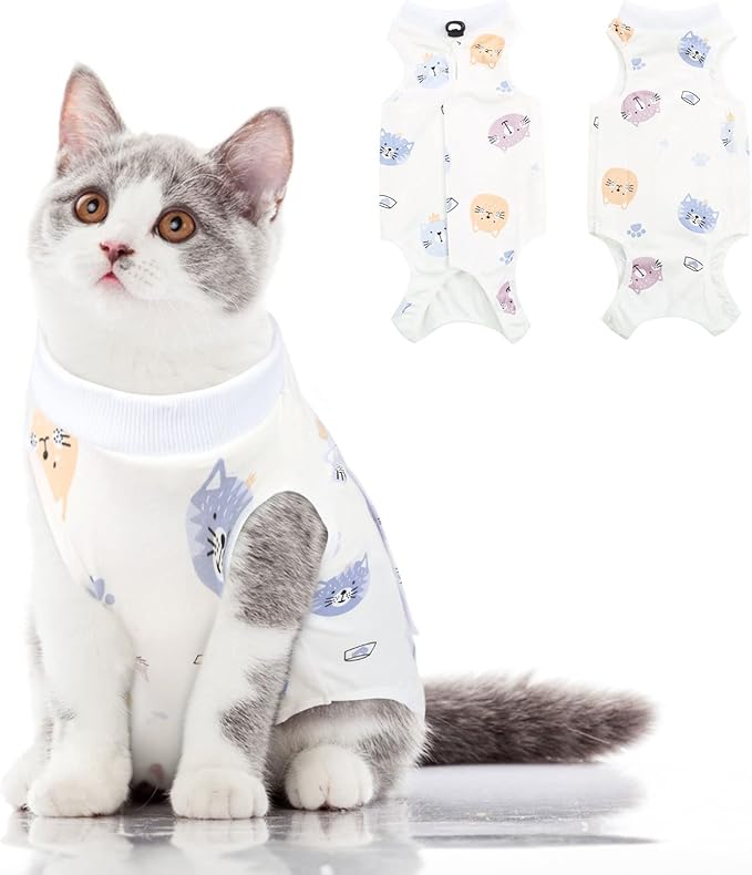 SUNFURA Cat Recovery Suit, Kitten Surgical Full Bodysuit for Abdominal Wound Protector Anti Licking After Surgery, Professional Bandages Cone E-Collar Alternative for Small Male &amp; Female Pets