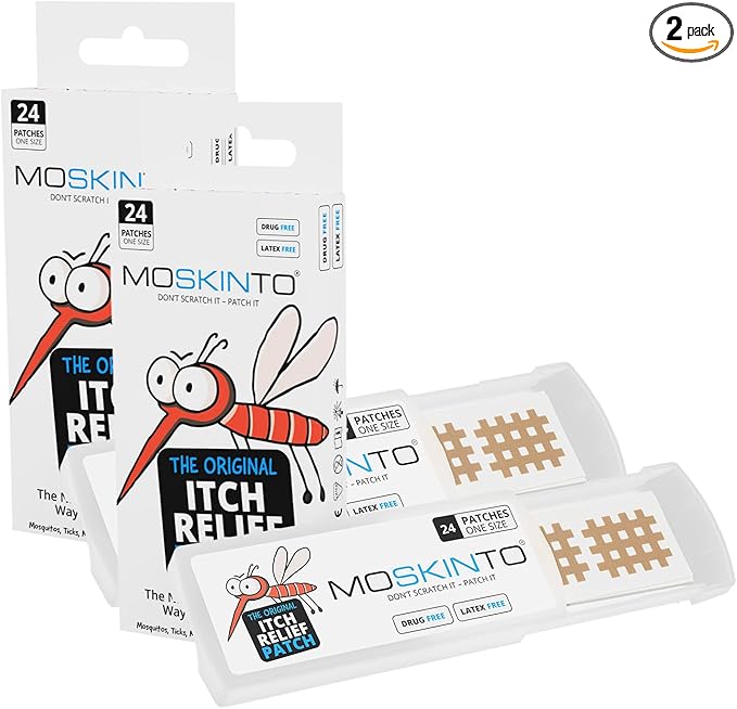 Moskinto The Original Mosquito Itch Relief Patches for Kids &amp; Adults, Bug Bite Patches Soothe Swelling &amp; Itching, Anti Itch Bug Bite Relief, Suction Tool Alternative, Travel Pack, 24 Count, Pack of 2