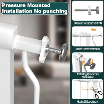 57.5"-62" Extra Wide Auto Closing Baby Safety Gate for Stairs &amp; Doorways, Pressure Mounted No Drill Pet Gate with Walk-Through Door - Heavy Duty Childproof Gate for Toddlers, Kids, Dogs (White)