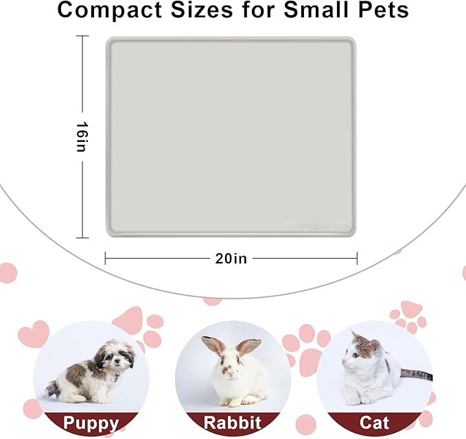 KVK Dog Water Mat 2-Pack 20×16in - Silicone Dog Mats for Food and Water, Non-Slip Pet Feeding Mat for Floors, Waterproof Cat Bowl Mats to Prevent Spills - Silver Gray &amp; Cream