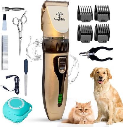 Grooming Kit for Dogs at Home - Rechargeable Low Noise Cat and Dog Shavers &amp; Clippers for Grooming Thick Hair - Cordless Grooming Clippers Includes Pet Hair Clippers, Nail Trimmer, Shears &amp; Bath Brush