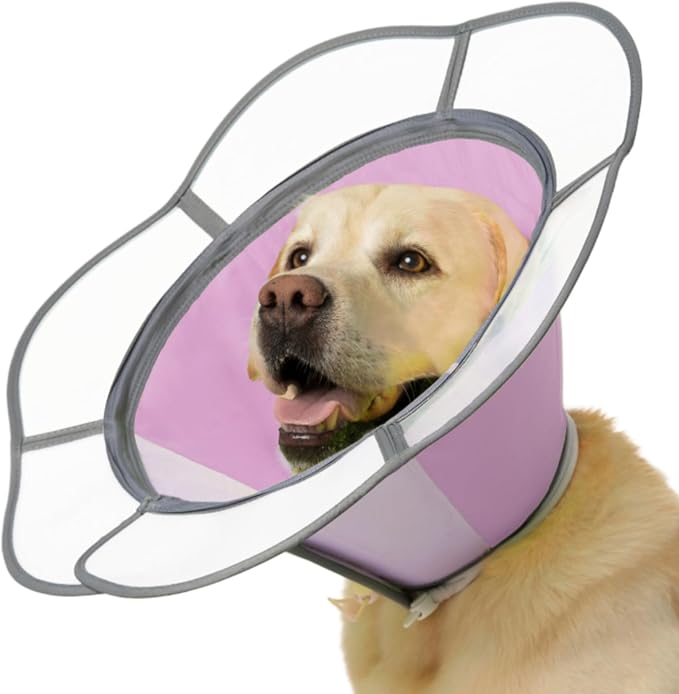 Soft Dog Cone Collar After Surgery Recovery,Adjustable E-Collar with Removable Shield,Lightweight,Breathable Anti-Licking Protective Cone for Large,Medium,Small Pets (Rose Pink, XL (Neck:17&