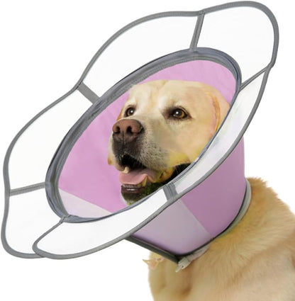 Soft Dog Cone Collar After Surgery Recovery,Adjustable E-Collar with Removable Shield,Lightweight,Breathable Anti-Licking Protective Cone for Large,Medium,Small Pets (Rose Pink, M (Neck:12&