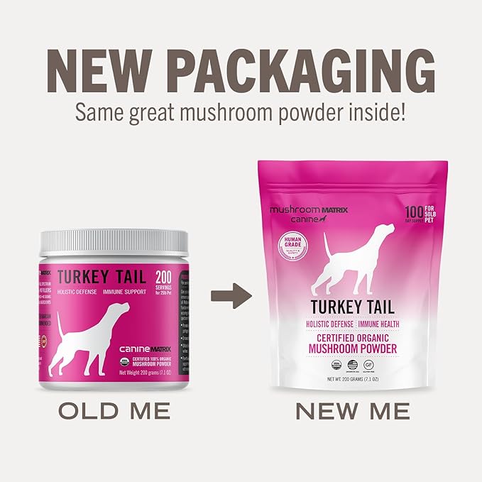 Om Mushroom Matrix Turkey Tail Mushroom Pet Supplement Powder, Provides Immunity Support &amp; Holistic Defense for Dogs &amp; Cats, 200 Grams, 7.1 oz