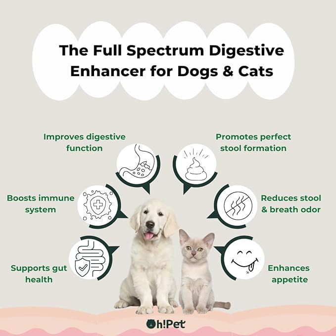 Oh!Pet® 5-in-1 Digestive Probiotics – 7B CFU Powder for Dogs &amp; Cats with Prebiotics &amp; Enzymes (Chicken, 30 Packets)