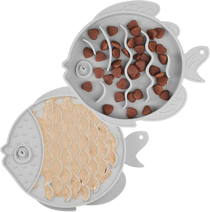 Coomazy 2-in-1 Silicone Slow Feeder Dog Cat Bowls, Interactive Puzzle Toy for Pets Dry/Wet Food Training, Keeps Dogs Cats Busy, Prevents Puppy Kitty Overeating (Smoky Gray, 1.2 Cup)