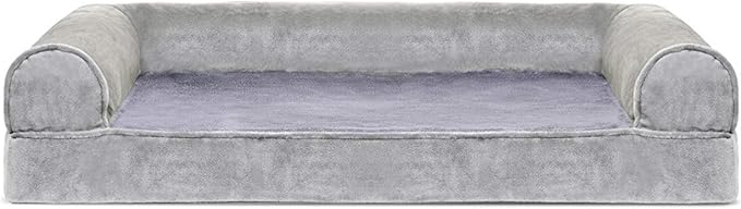 Furhaven Orthopedic Dog Bed for Medium/Small Dogs w/ Removable Bolsters &amp; Washable Cover, For Dogs Up to 35 lbs - Faux Fur &amp; Velvet Sofa - Smoke Gray, Medium