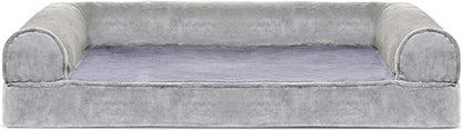 Furhaven Orthopedic Dog Bed for Medium/Small Dogs w/ Removable Bolsters &amp; Washable Cover, For Dogs Up to 35 lbs - Faux Fur &amp; Velvet Sofa - Smoke Gray, Medium