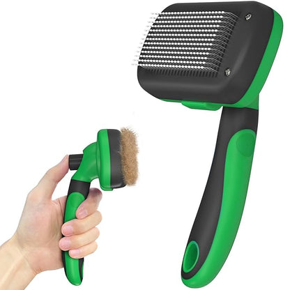 Self Cleaning Deshedding Brush for Dogs &amp; Cats - Skin Friendly Grooming Tool with Hair Removal for Haired Pets, Green