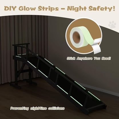 73" Dog Ramp for Bed, Pet Ramp with Removable Side Rail and Non-Slip Surface, Pet Ramp for Small &amp; Large &amp; Senior Dogs with Rest Platform and DIY Glow Strips,Dog Stairs for Couch, Black