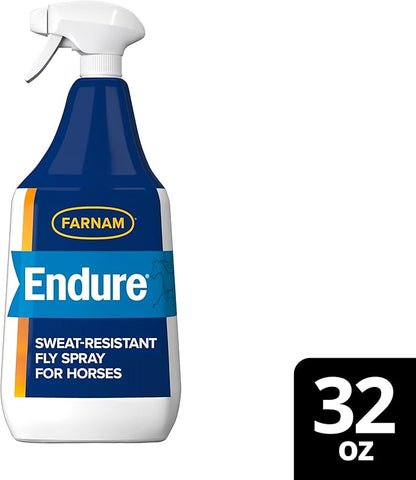 Farnam Endure Sweat-Resistant Fly Spray for Horses, Lasts Up to 14 Days, Protects Against Flies, Gnats, Mosquitoes, Ticks &amp; Lice, 32 oz.