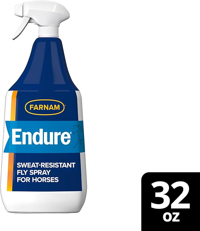Farnam Endure Sweat-Resistant Fly Spray for Horses, Lasts Up to 14 Days, Protects Against Flies, Gnats, Mosquitoes, Ticks &amp; Lice, 32 oz.