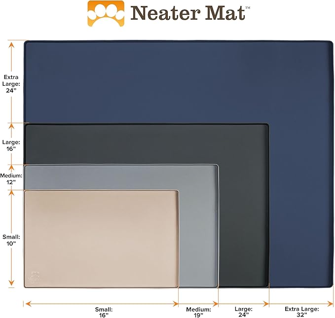 Neater Pet Brands Neater Mat Pet Mats for Food and Water, Cat &amp; Dog Bowl Mat Waterproof Silicone, Feeding Tray, Dog Food Mats for Floors, Placemat w/Raised Edge for Under Bowls, 24" x 16", Grey