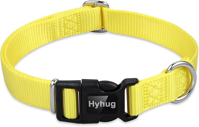 Hyhug Small Dog Collar Quick-Release Yellow| Heavy-Duty Nylon Puppy Collar, Adjustable &amp; Durable Pet Supplies for Boy &amp; Girl Dogs (Small, Illuminating Yellow)