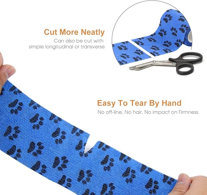 AUPCON Vet Wrap Cohesive Bandages Bulk Self Adhesive Bandage Wrap Self Adherent Wrap Non-Woven for Dogs Pet Animals &amp; Ankle Sprains &amp; Swelling (3 Inch Blue Claw)