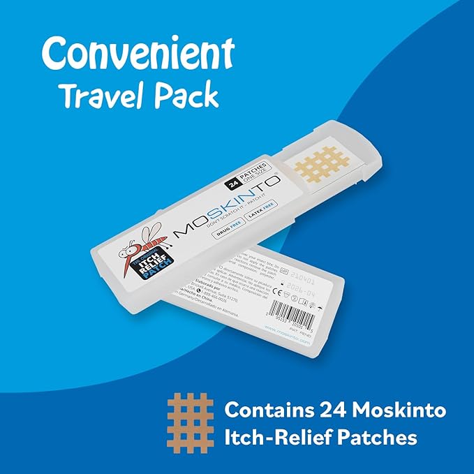 Moskinto, The Original Mosquito Itch Relief Patches for Kids &amp; Adults, Bug Bite Patches Soothe Swelling &amp; Itching Instantly, Anti Itch Bug Bite Relief, Suction Tool Alternative Travel Pack, 24 Count