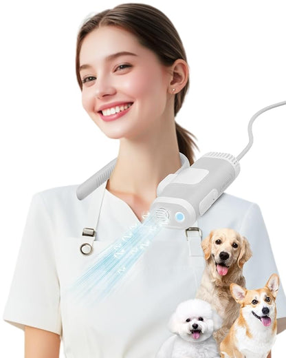 Hands-Free Dog Hair Dryer – Low Noise Pet Grooming Blower for Small &amp; Medium Dogs Cats, Fast Drying, Adjustable Heat &amp; Speed, Portable (Gray)