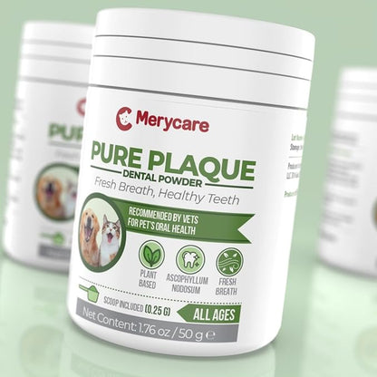 Pure Plaque Off Vet-Approved Dental Powder for Dogs &amp; Cats | 100% Natural Teeth Cleaner with Seaweed | Plaque &amp; Tartar Remover | Freshens Breath | No Brushing Needed (50g)