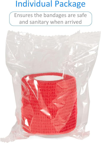 Self Adhesive Bandage Wraps 2 Inch x 5 Yards Athletic Tape Elastic Bandage Wrap for Wrist Ankle Finger Sports Tape Pet Vet Wrap for Dogs Breathable Cohesive Bandage, 12 Pack