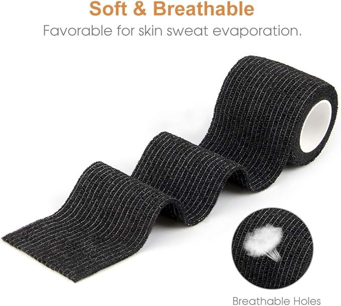 AUPCON Vet Wrap Cohesive Bandages Bulk Self Adhesive Bandage Wrap Self Adherent Wrap Non-Woven for Dogs Pet Animals &amp; Ankle Sprains &amp; Swelling 2 Inch x 5 Yards (2 Inch Black)