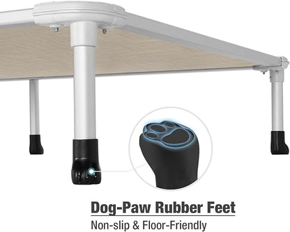 Veehoo Chew Proof Elevated Dog Bed - Cooling Raised Pet Cot - Silver Aluminum Frame and Durable Textilene Mesh Fabric, Unique Designed No-Slip Feet for Indoor or Outdoor Use, Beige Coffee, XX Large