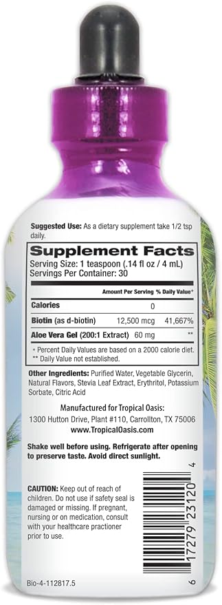 Maximum Strength Liquid Biotin Drops w/ 12,500 MCG – Best Vitamins for Fast Hair Growth, Reduced Hair Loss, Healthy Skin &amp; Strong Nails -5X More Potent Than Pills– Max Absorption, Vegan– 4oz, 30 Serv
