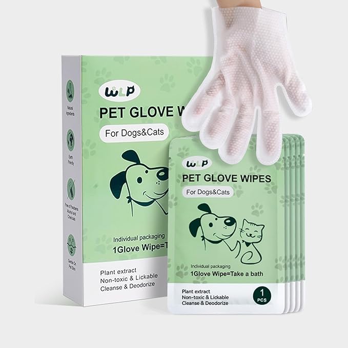 WLP 72 PCS Pet Cleaning and Deodorizing Glove Wipes for Dogs &amp; Cats Hypoallergenic Pet Cleaning and Hydrating Glove Bath Wipes Enriched with Aloe &amp; Jojoba Oil Individually Wrapped
