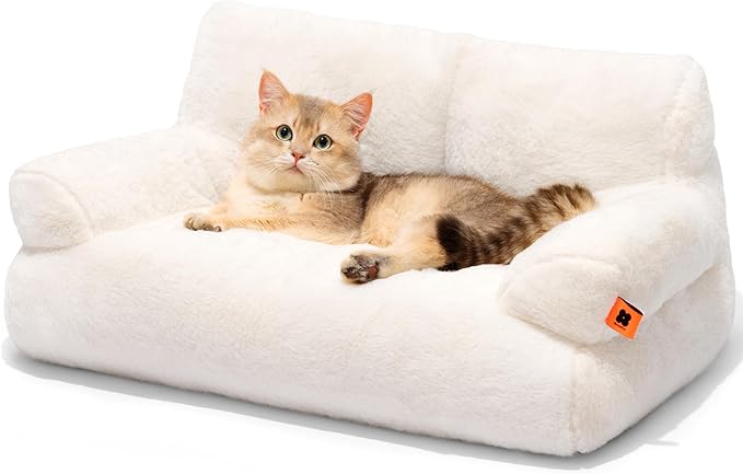 MEWOOFUN Cat Bed for Indoor Cats, Washable Dog Beds for Small Dogs &amp; Cats with Removable Cover, Fluffy Cat Couch with Non-Slip Bottom (Beige, 26.0" L X 19.0" W X 13.0" Th)