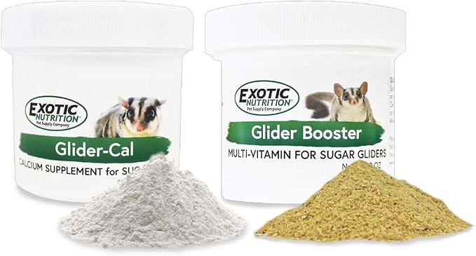 Exotic Nutrition Sugar Glider Vitamin Combo Pack - Powder Multivitamin &amp; Powder Calcium Supplement for Pet Sugar Gliders