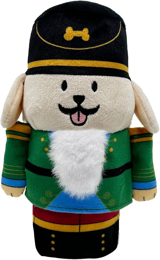 Nutcracker Treat-Dispensing Soft Plush Squeaky Pet Toy - Christmas/X’Mas Festive Enrichment Gift, Durable Cute&amp;Fun Toy for Interactive Play,Hide Food for Nose-Work Puzzle, Small Medium Dogs