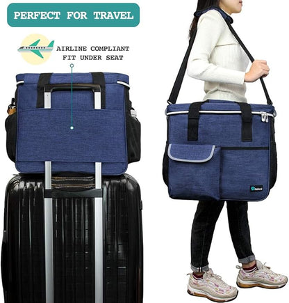 PetAmi Dog Travel Bag - Travel Pet Organizer with Food Container and Bowls, Perfect for Weekend Camping, Navy, Large