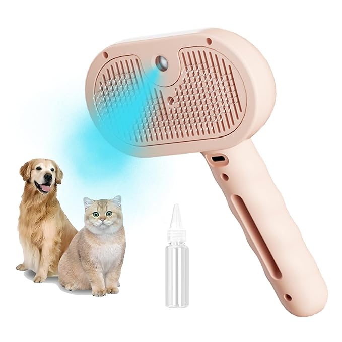 3-in-1 Steam Brush for Cats - Self Cleaning Cat Brush with Anti-Static &amp; Shedding Control, Rechargeable Pet Grooming Tool for Long/Short Hair Cats &amp; Dogs(Pink)