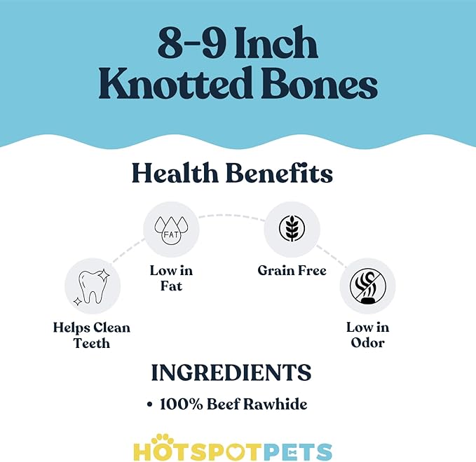 hotspot pets 5 Pack - 8-9 Inch Large Rawhide Dog Chew Bones - Made from Grass Fed Brazilian - Great for Dental &amp; Oral Care for Aggressive Chewers Large Dogs (5 Pack)
