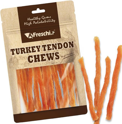 Afreschi Soft Turkey Tendon &amp; Pumpkin Strip 3.5 oz, USA-Sourced Turkey Tendon, Dog Treats for Soft Series, All Natural Human Grade Dog Treat, Suitable for Training chew, Rawhide Alternative