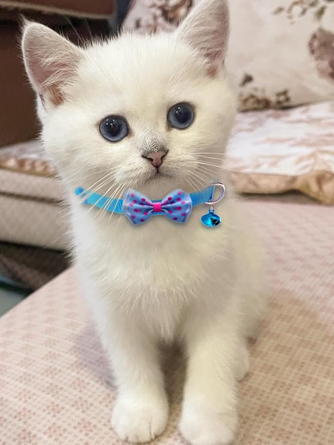 16 PCS Cute Cat Collars with Bells - Breakaway Collars for Girls &amp; Small Kittens - Pink, Bowtie Design - Kitten Supplies