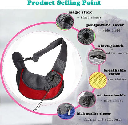 Love Dream Pet Dog Sling Carrier, Breathable Mesh Portable Travel Safe Pet Sling Shoulder Bag Carrier with Adjustable Non-Slip Shoulder Strap for Small Dogs Cats Puppy