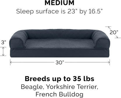 Furhaven Orthopedic Dog Bed for Medium/Small Dogs w/ Removable Bolsters &amp; Washable Cover, For Dogs Up to 35 lbs - Quilted Sofa - Iron Gray, Medium