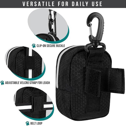 PetAmi Dog Poop Bag Holder for Leash, Dog Pet Waste Bag Dispenser For Poop With Clip For Doggie Puppy Walking Accessories Travel Camping, Dog Treat Pouch Supplies Must Have With Doggy Bag Roll, Black