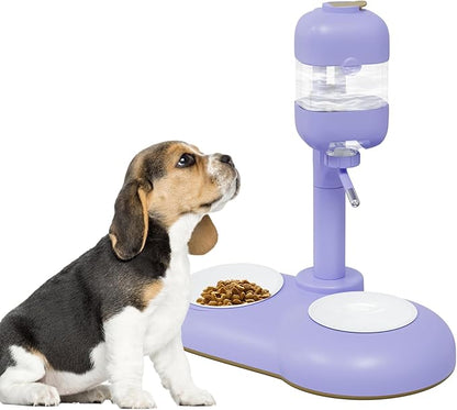 Dog Bowls with Puppy Weaning Bottles,3 in 1 Dog Bowl Set with Water Dispenser and 2 Food Grade Ceramic Bowls for Cats,Bunnies,Ferrets and Small Sized Dogs（Purple）