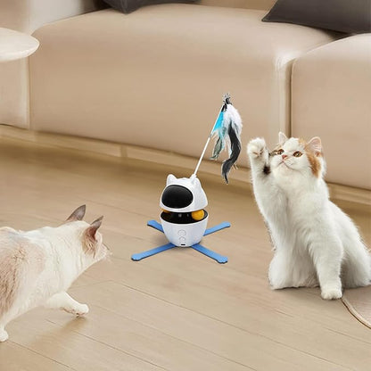Nobleza 3-in-1 Cat Laser Toy with Feather Trackball, Rechargeable Pet Interactive Pointer Red Light Game, 3 Modes Random Trajectory Motion Activated Boredom Buster for Cat Self Play Home Indoor