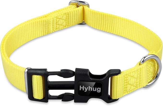 Hyhug Small Dog Collar Quick-Release Yellow| Heavy-Duty Nylon Puppy Collar, Adjustable &amp; Durable Pet Supplies for Boy &amp; Girl Dogs (Small, Illuminating Yellow)