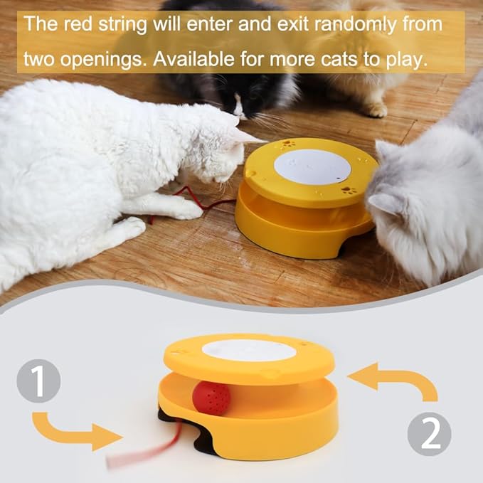 LASOCUHOO 2-in-1 Automatic Cat Toy with Track &amp; Jumping String – Interactive Electric Toy with Rolling Balls &amp; Bell, Battery-Powered (3 AA), Auto Shut-Off for Multi-Cat Play