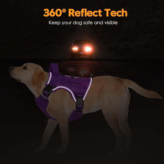 Heavy-Duty Tactical Dog Harness for Large Dogs, No Pull Adjustable Reflective Pet Vest with Molle System, K9 Military-Grade Control for Service Training, Outdoor &amp; 10+ Breeds, Purple, Small