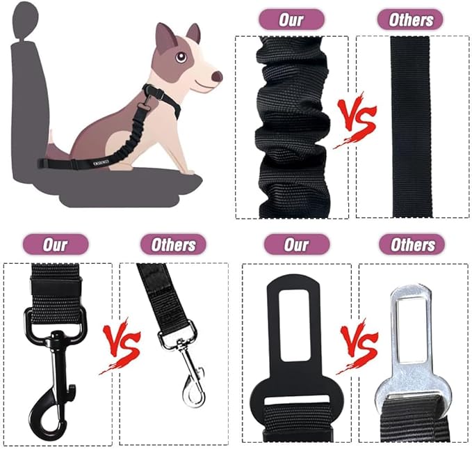 COOYOO Dog Seat Belt,Retractable Dog Car Harness Seat Belt for Car Adjustable Nylon Pet Safety Seat Belts Heavy Duty &amp; Elastic Bungee Buffer